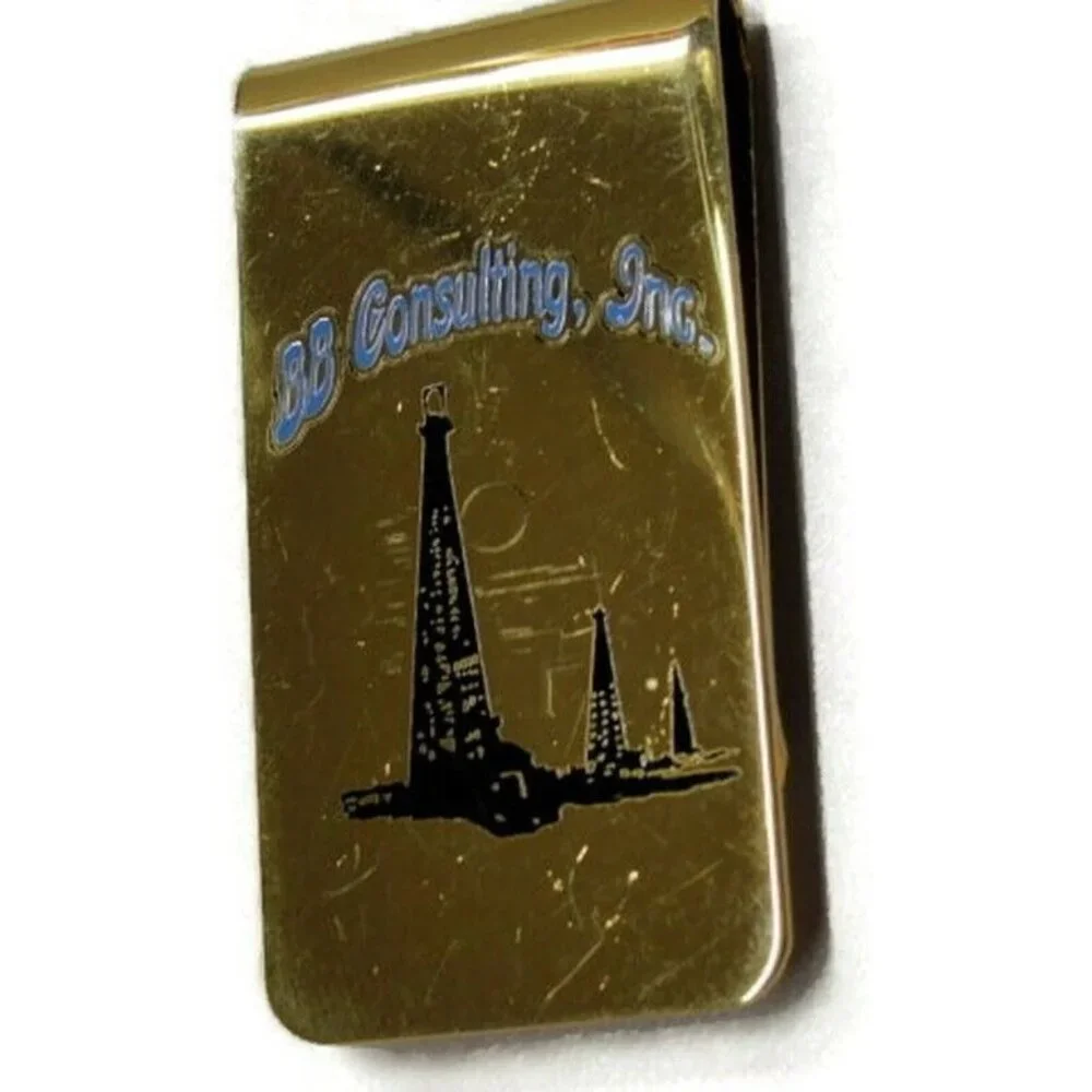 Advertising Money Clip BB Consulting Gold Tone Cash Holder Used